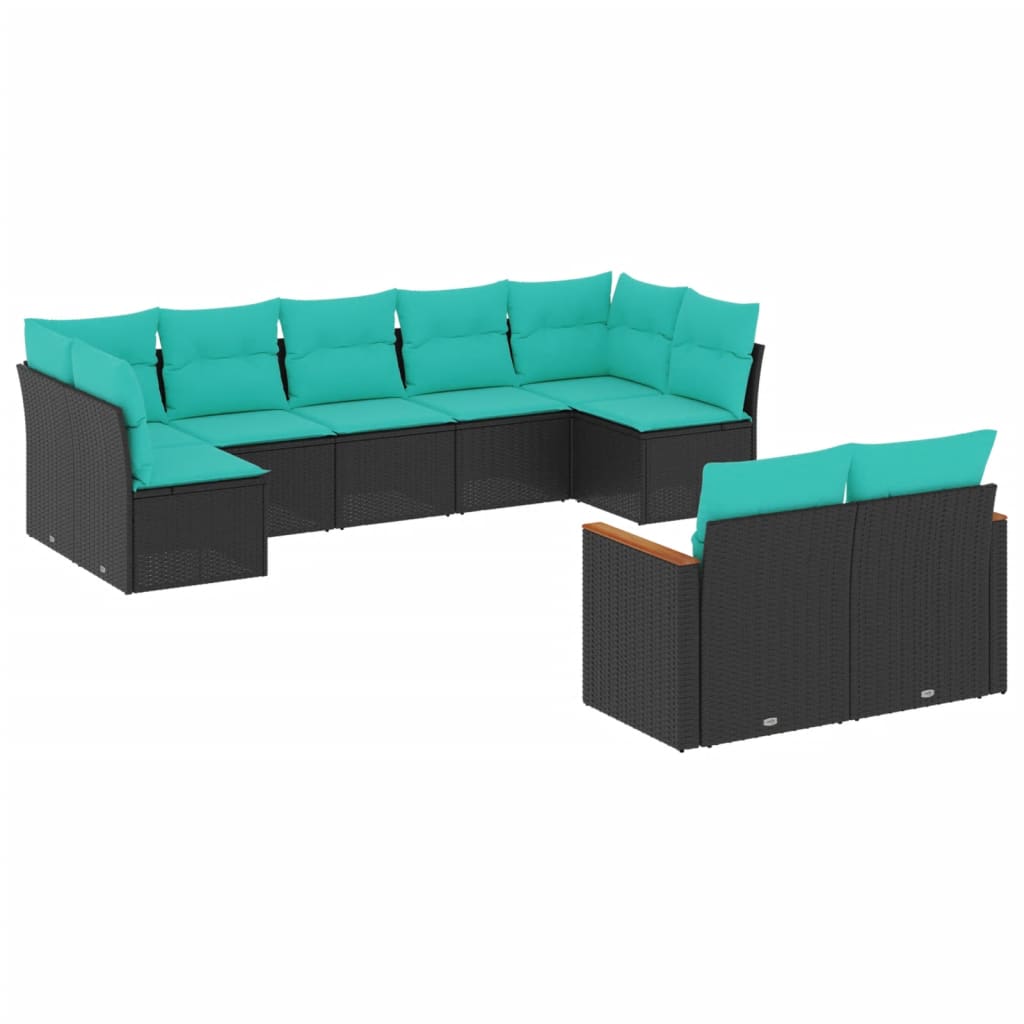 9-delige tuinbankset met kussens van zwart polyrotan is nu te koop bij PeponiXL, paradijselijk wonen!