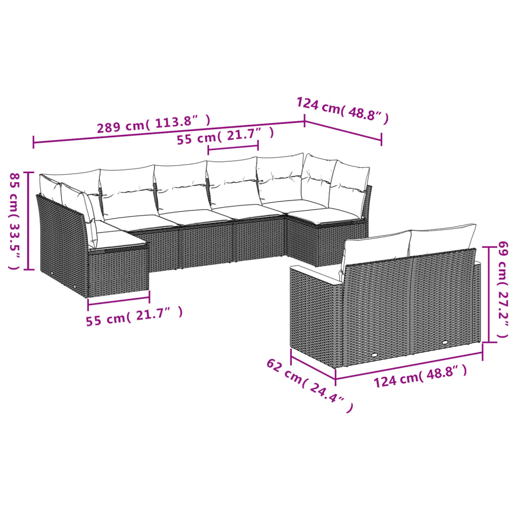 9-delige tuinbankset met kussens van zwart polyrotan is nu te koop bij PeponiXL, paradijselijk wonen!