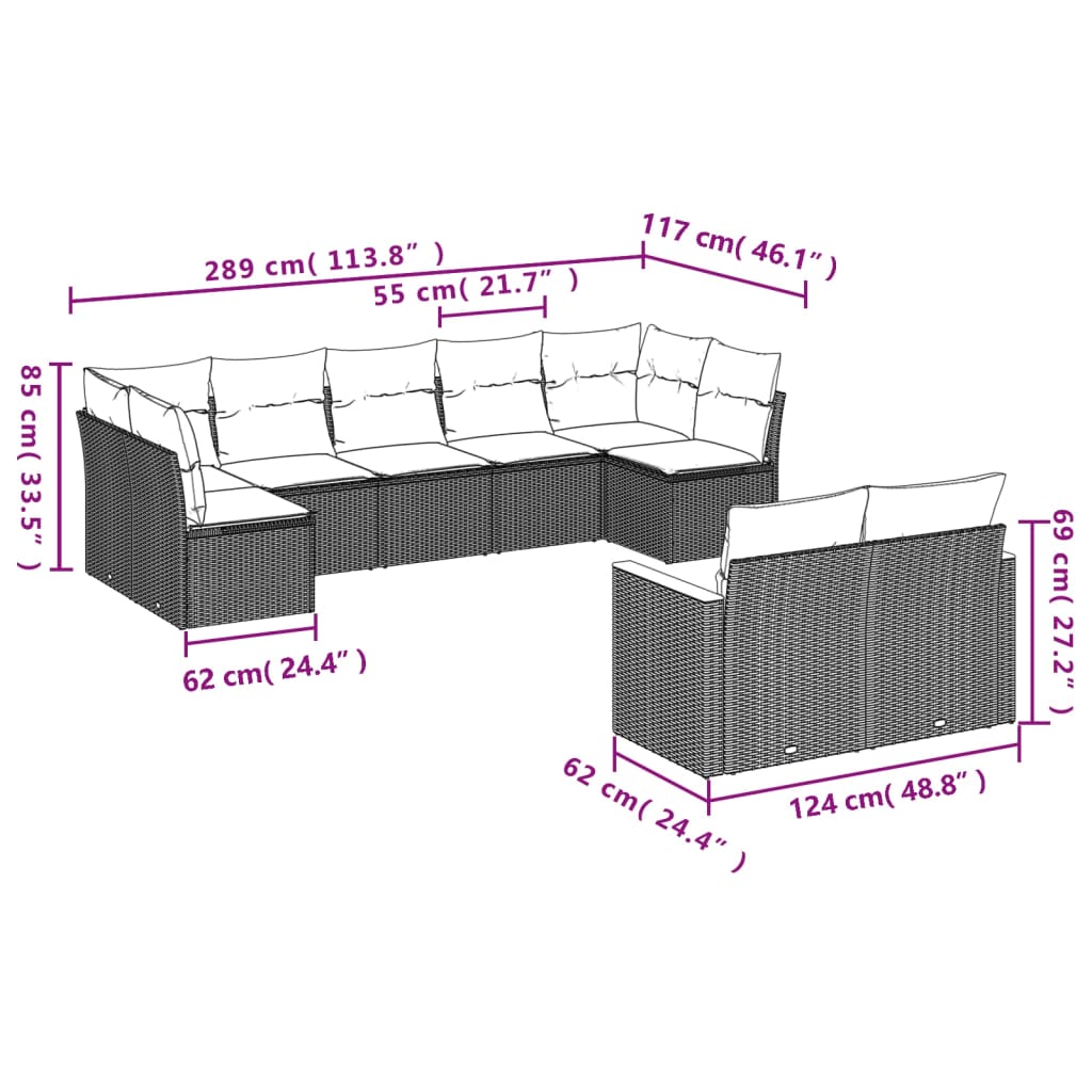 9-delige Loungeset met kussens poly rattan grijs is nu te koop bij PeponiXL, paradijselijk wonen!