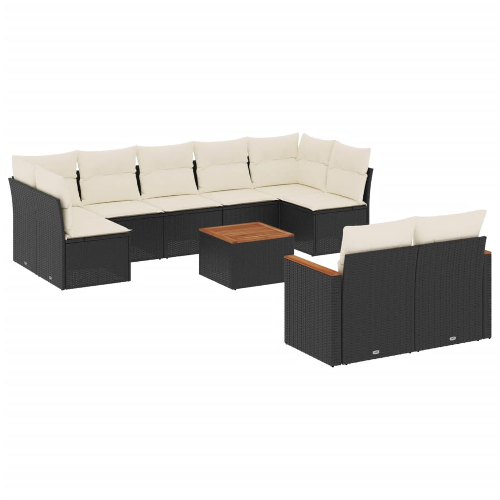 10-delige Loungeset met kussens poly rattan zwart is nu te koop bij PeponiXL, paradijselijk wonen!
