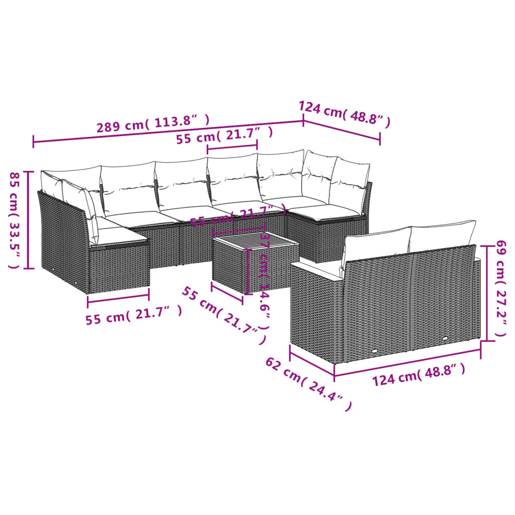 10-delige tuinbankset met kussens van zwart polyrotan is nu te koop bij PeponiXL, paradijselijk wonen!
