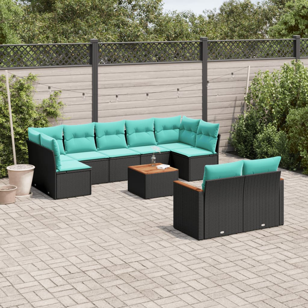 10-delige tuinbankset met kussens van zwart polyrotan is nu te koop bij PeponiXL, paradijselijk wonen!