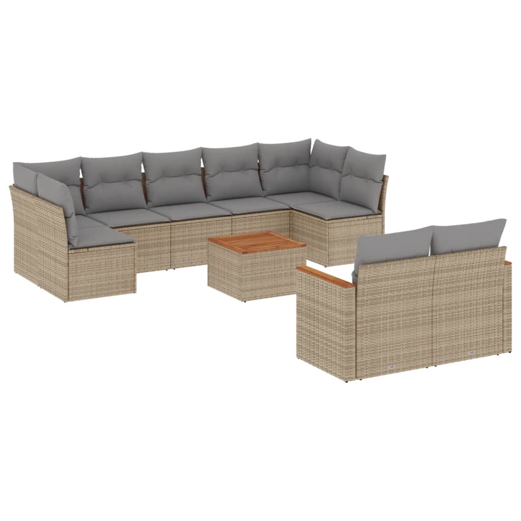 10-delige Loungeset met kussens poly rattan gemengd beige is nu te koop bij PeponiXL, paradijselijk wonen!