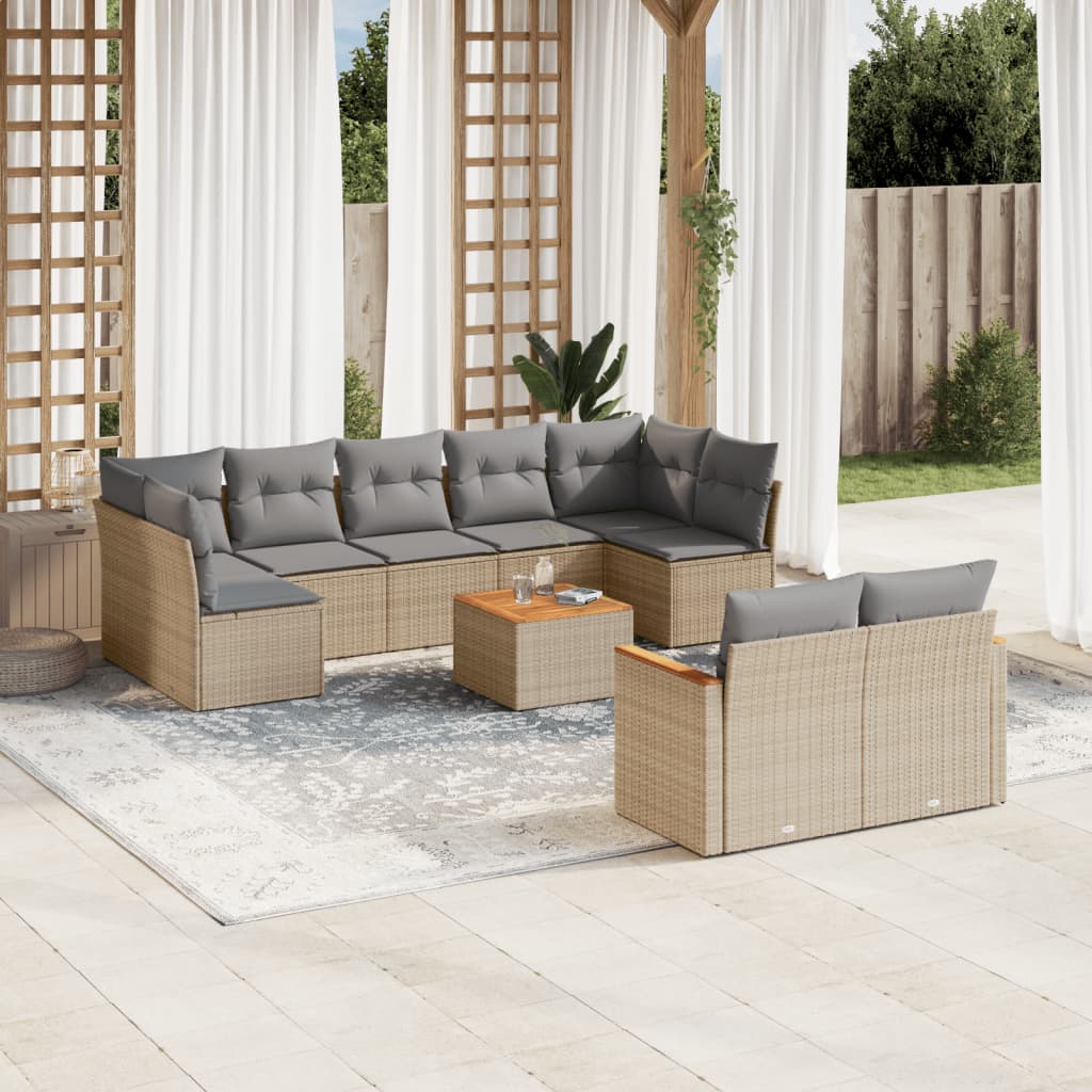 10-delige Loungeset met kussens poly rattan gemengd beige is nu te koop bij PeponiXL, paradijselijk wonen!