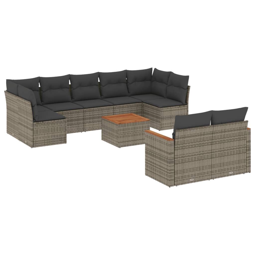 10-delige Loungeset met kussens poly rattan grijs is nu te koop bij PeponiXL, paradijselijk wonen!