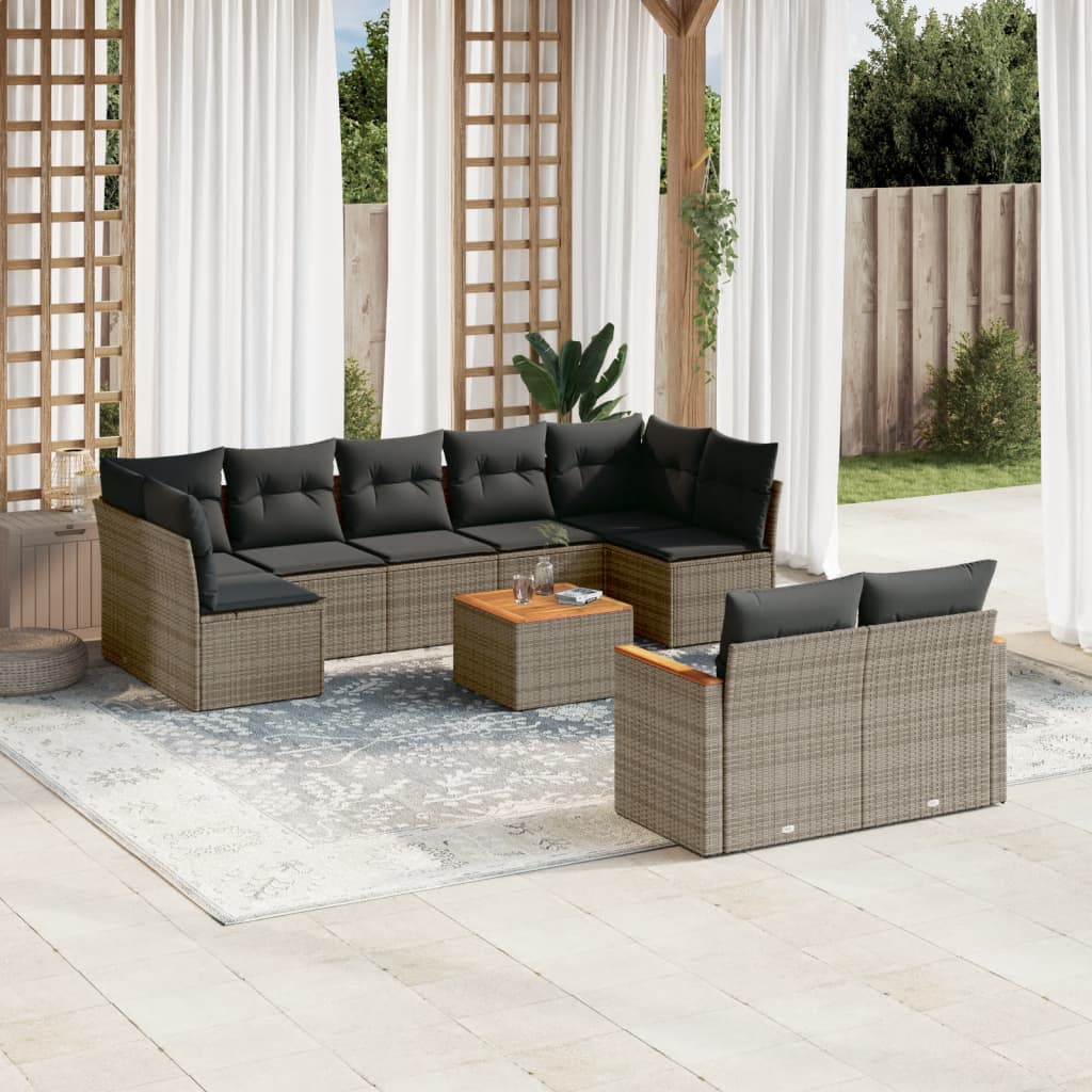 10-delige Loungeset met kussens poly rattan grijs is nu te koop bij PeponiXL, paradijselijk wonen!