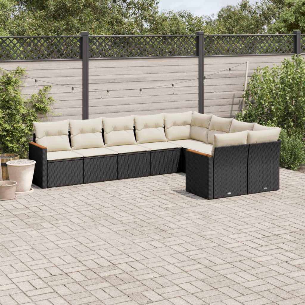 9-delige Loungeset met kussens poly rattan zwart is nu te koop bij PeponiXL, paradijselijk wonen!
