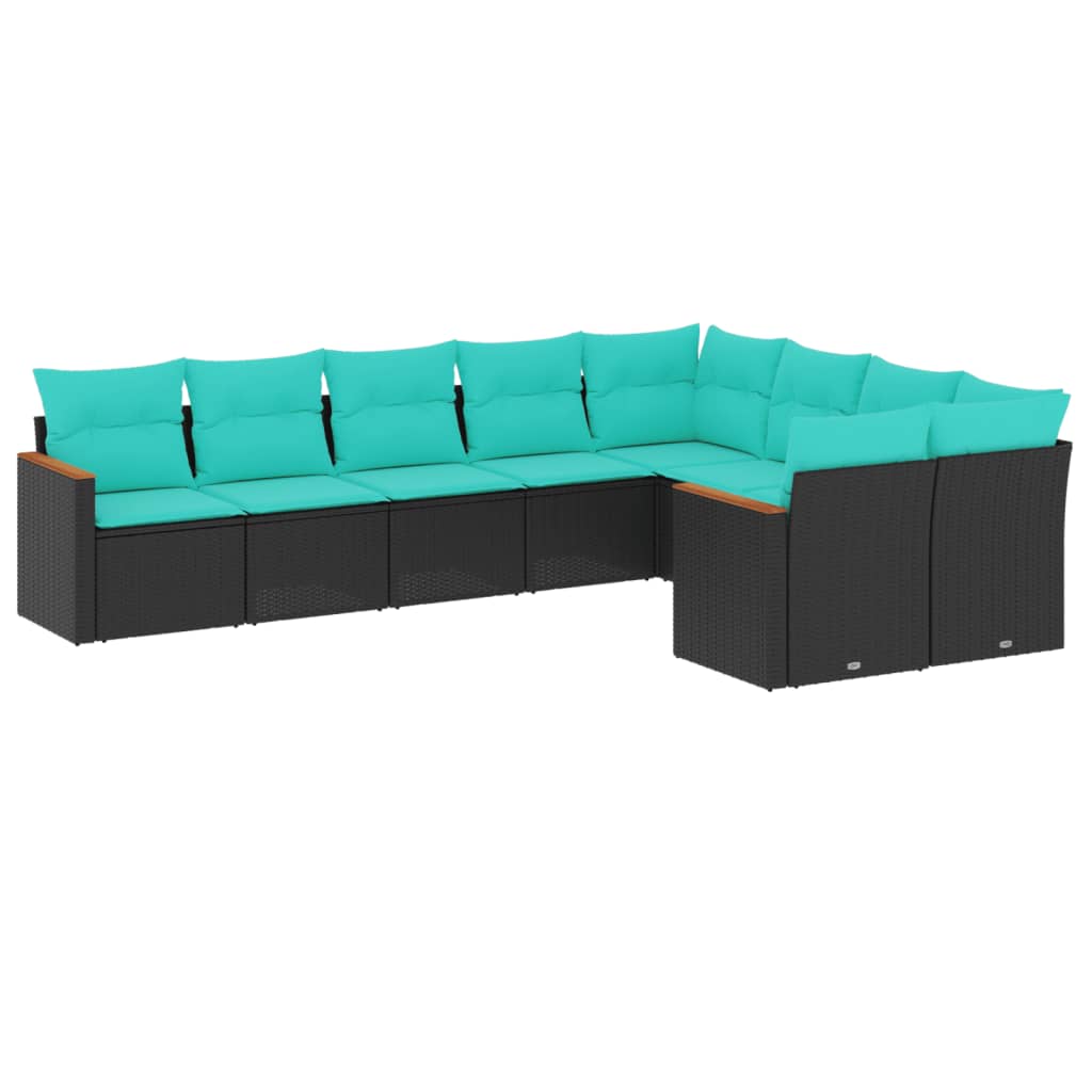 9-delige tuinbankset met kussens van zwart polyrotan is nu te koop bij PeponiXL, paradijselijk wonen!