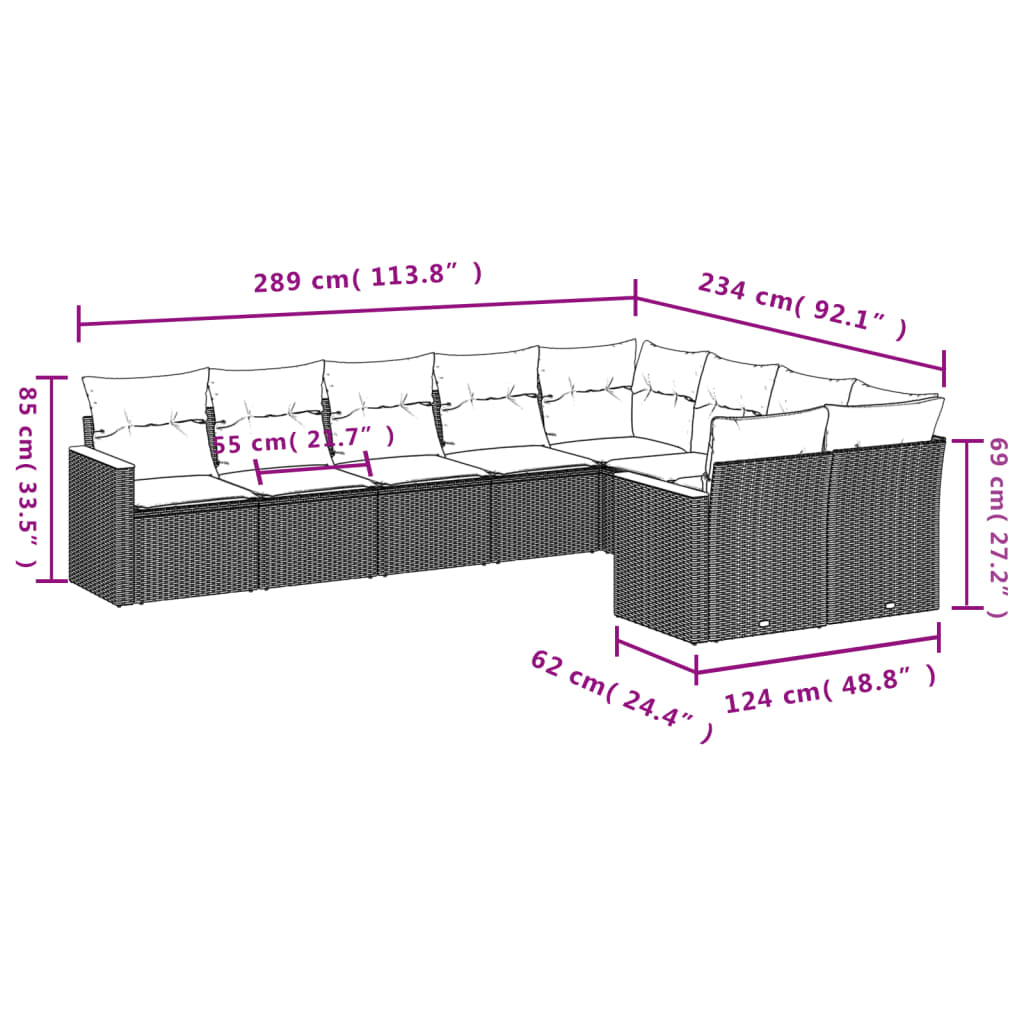 9-delige tuinbankset met kussens van zwart polyrotan is nu te koop bij PeponiXL, paradijselijk wonen!
