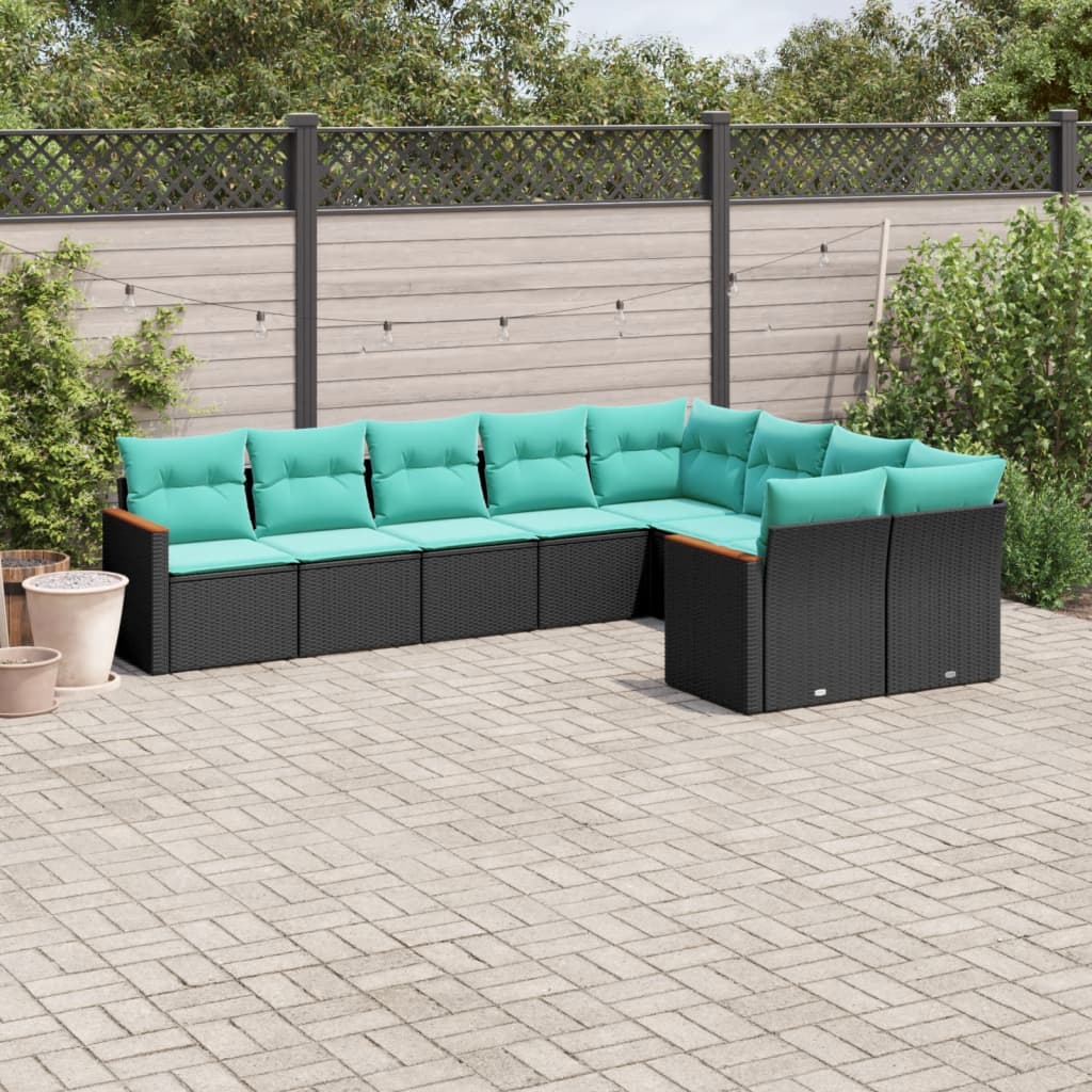 9-delige tuinbankset met kussens van zwart polyrotan is nu te koop bij PeponiXL, paradijselijk wonen!