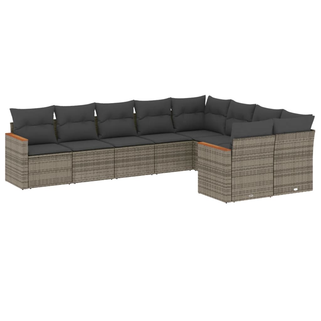 9-delige Loungeset met kussens poly rattan grijs is nu te koop bij PeponiXL, paradijselijk wonen!