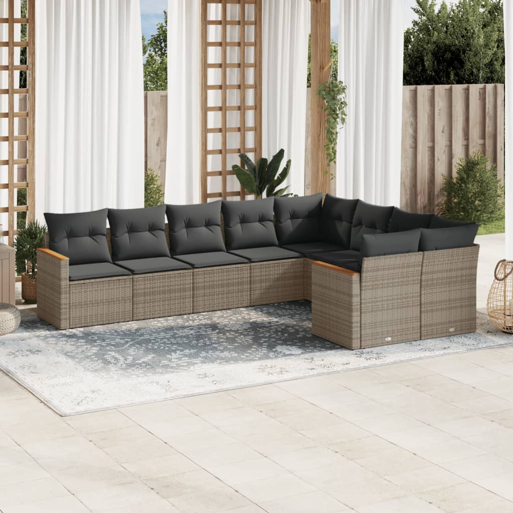 9-delige Loungeset met kussens poly rattan grijs is nu te koop bij PeponiXL, paradijselijk wonen!