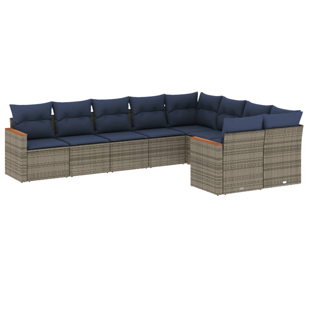 9-delige tuinbankset met kussens, grijs polyrotan is nu te koop bij PeponiXL, paradijselijk wonen!