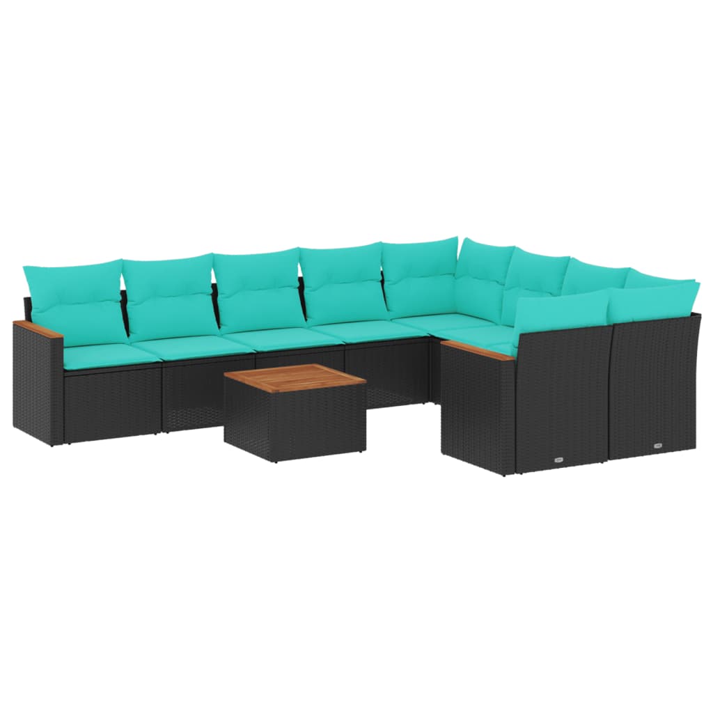 10-delige tuinbankset met kussens van zwart polyrotan is nu te koop bij PeponiXL, paradijselijk wonen!