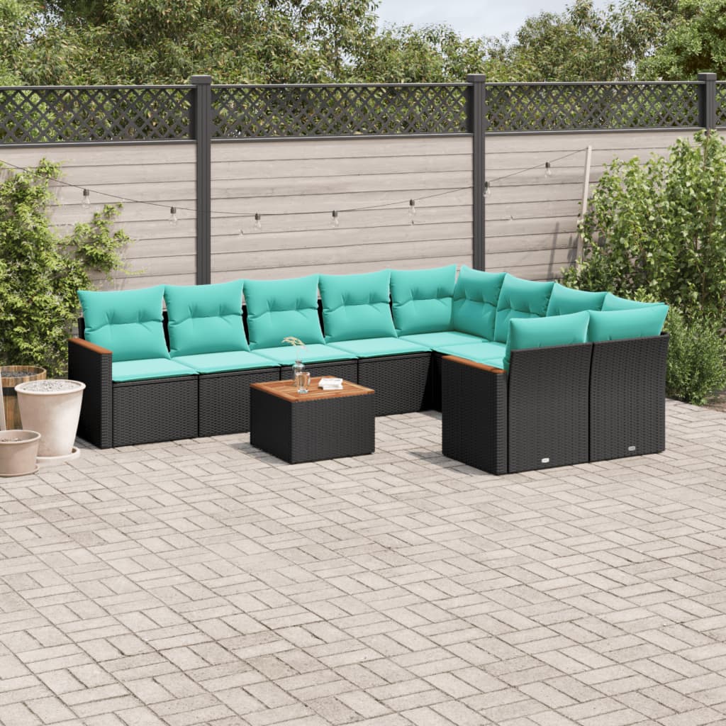 10-delige tuinbankset met kussens van zwart polyrotan is nu te koop bij PeponiXL, paradijselijk wonen!