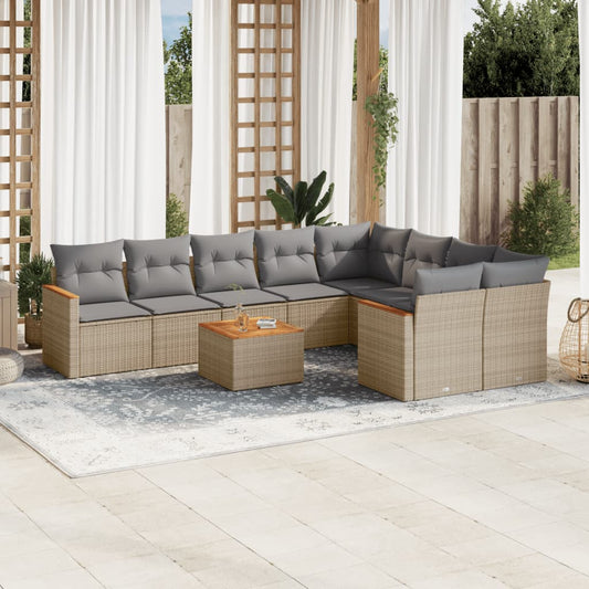 10-delige Loungeset met kussens poly rattan gemengd beige is nu te koop bij PeponiXL, paradijselijk wonen!