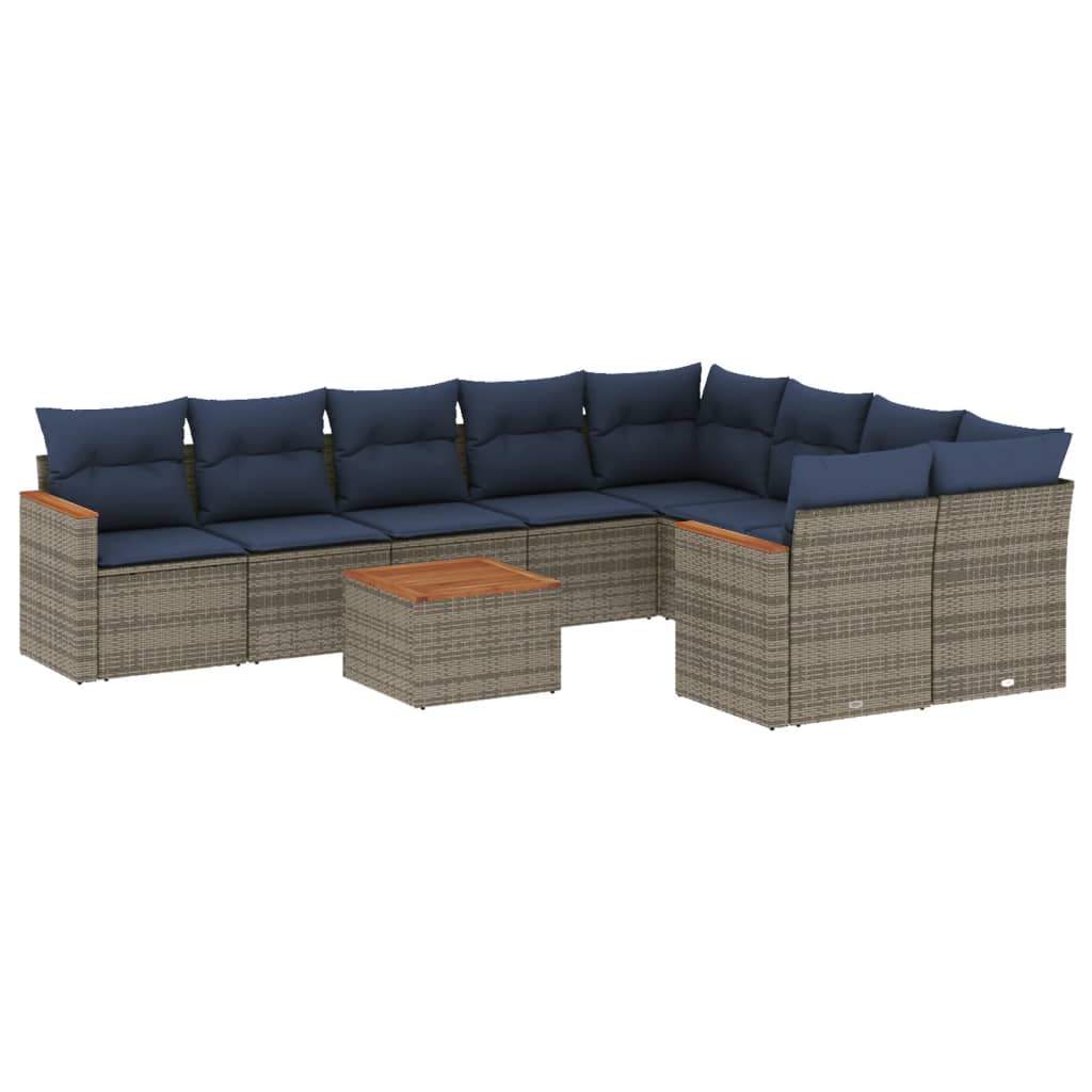 10-delige tuinbankset met kussens, grijs polyrotan is nu te koop bij PeponiXL, paradijselijk wonen!