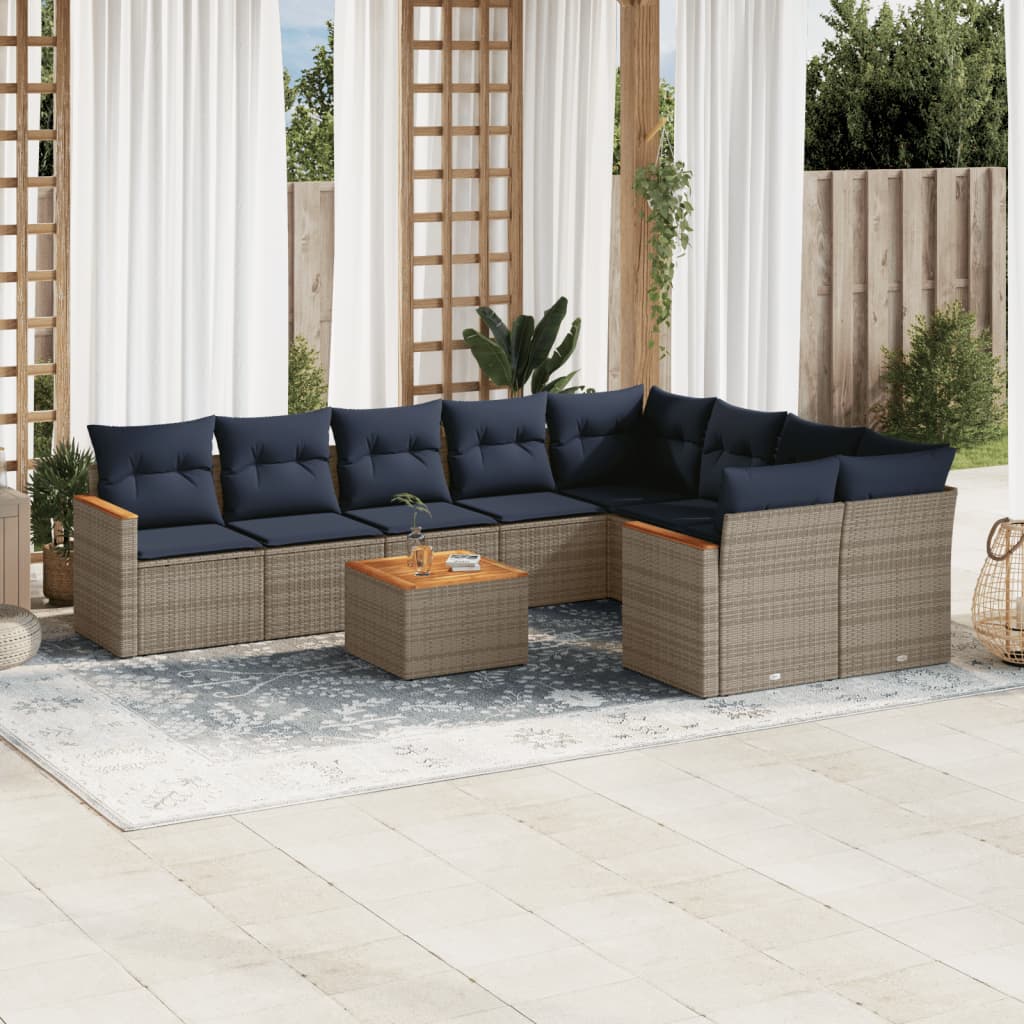 10-delige tuinbankset met kussens, grijs polyrotan is nu te koop bij PeponiXL, paradijselijk wonen!