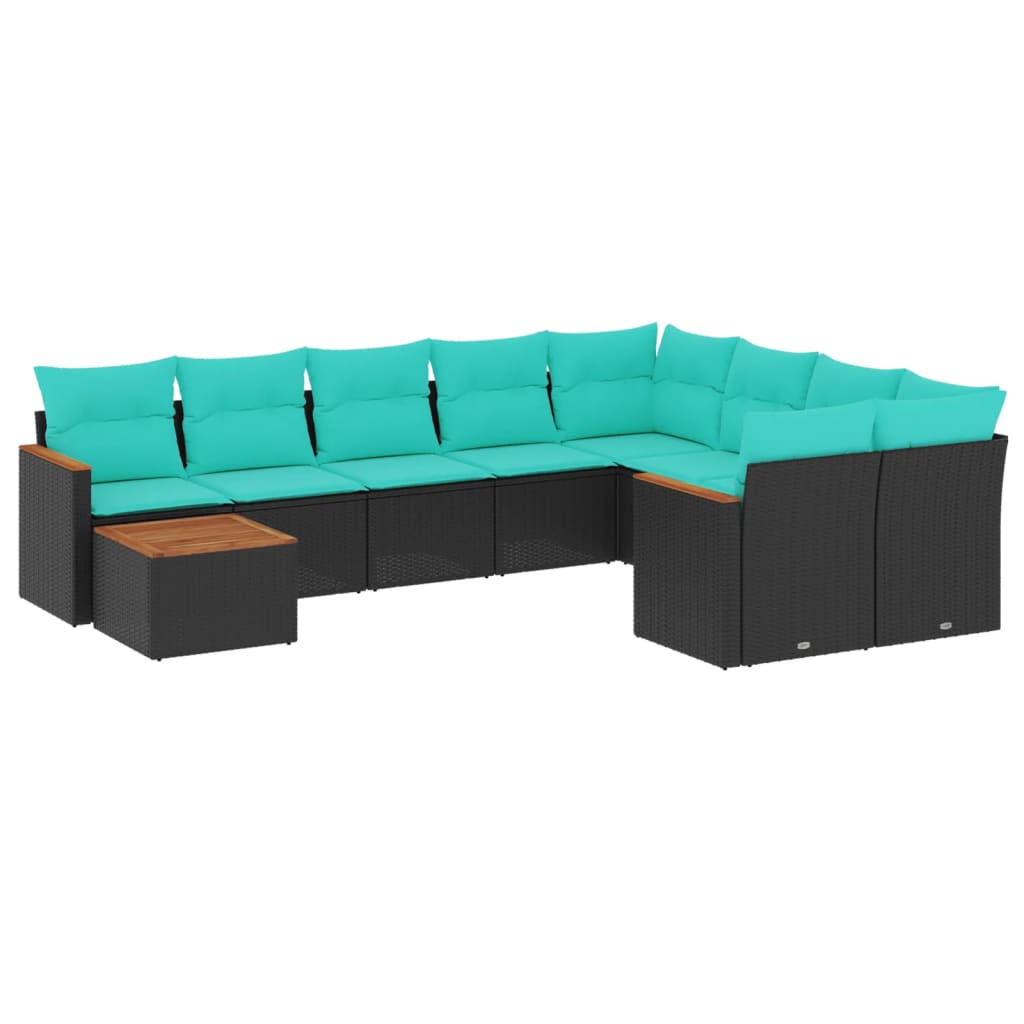 10-delige tuinbankset met kussens van zwart polyrotan is nu te koop bij PeponiXL, paradijselijk wonen!