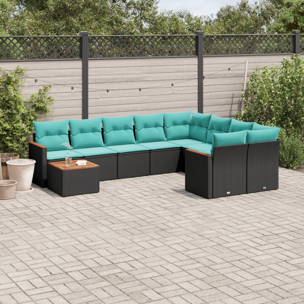 10-delige tuinbankset met kussens van zwart polyrotan is nu te koop bij PeponiXL, paradijselijk wonen!