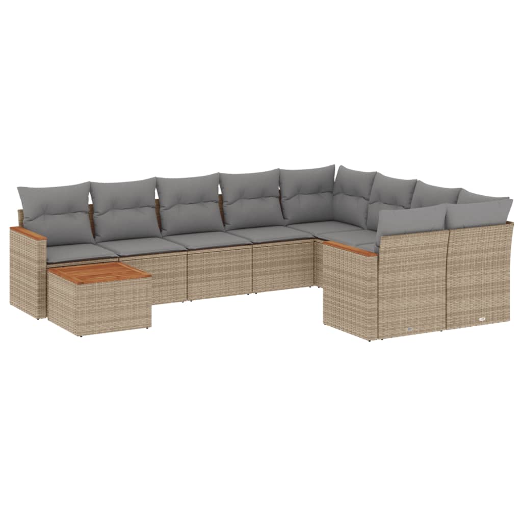 10-delige Loungeset met kussens poly rattan gemengd beige is nu te koop bij PeponiXL, paradijselijk wonen!