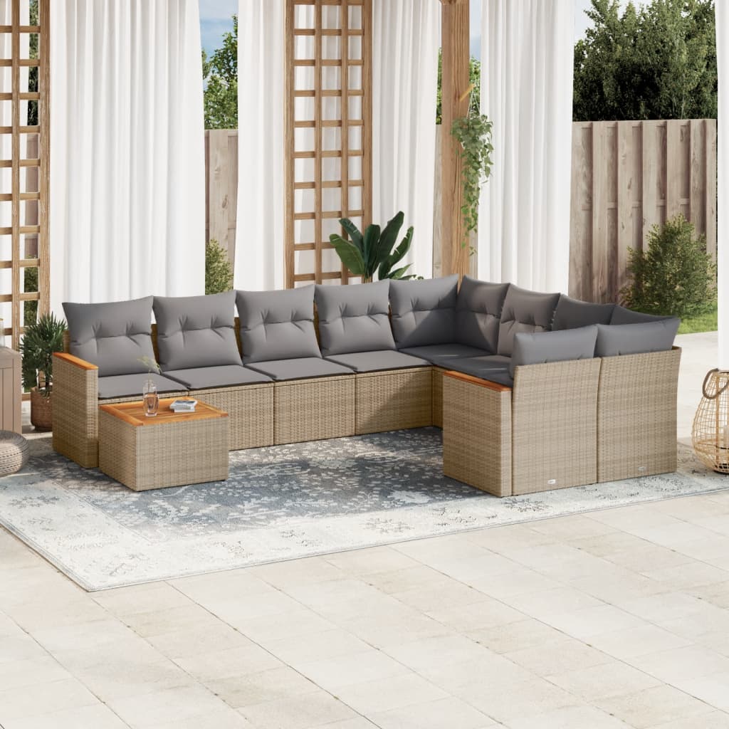 10-delige Loungeset met kussens poly rattan gemengd beige is nu te koop bij PeponiXL, paradijselijk wonen!