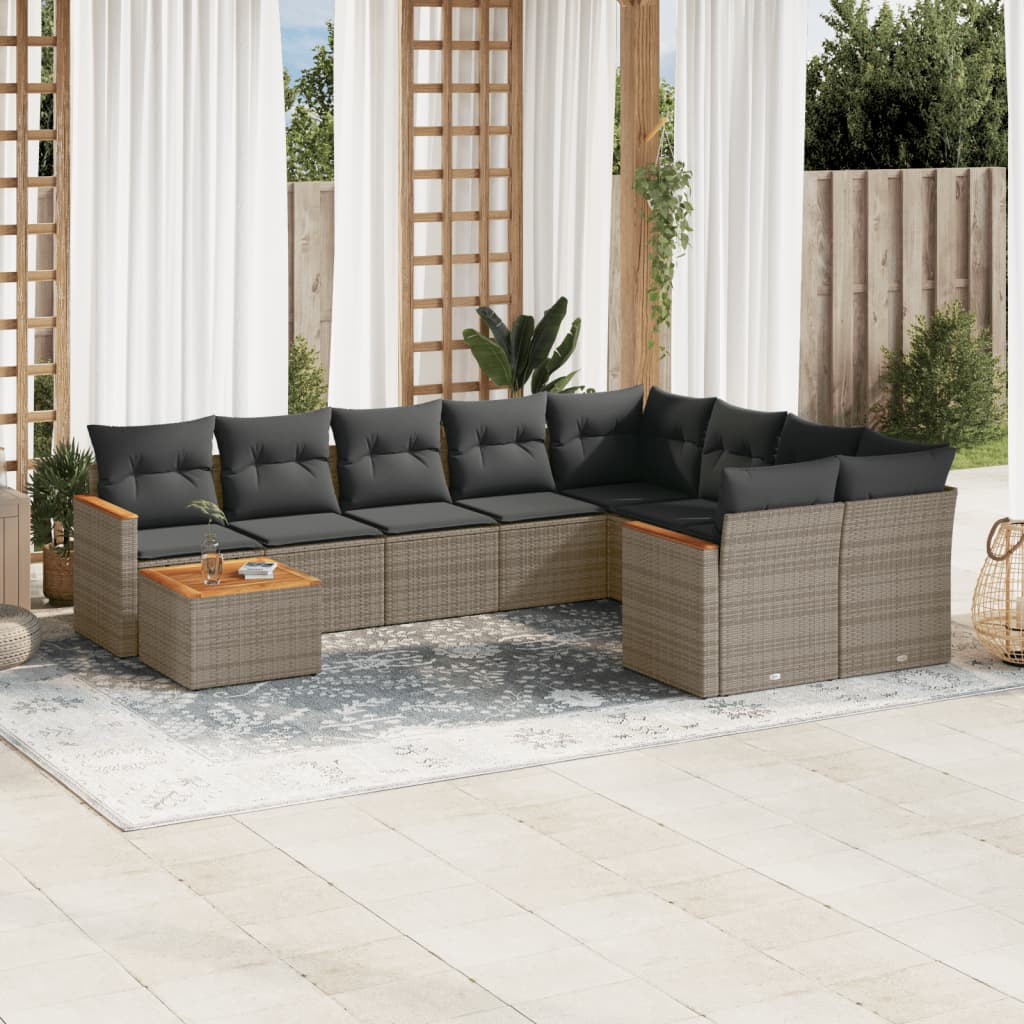 10-delige Loungeset met kussens poly rattan grijs is nu te koop bij PeponiXL, paradijselijk wonen!
