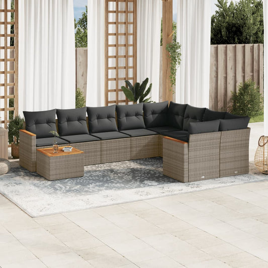 10-delige Loungeset met kussens poly rattan grijs is nu te koop bij PeponiXL, paradijselijk wonen!