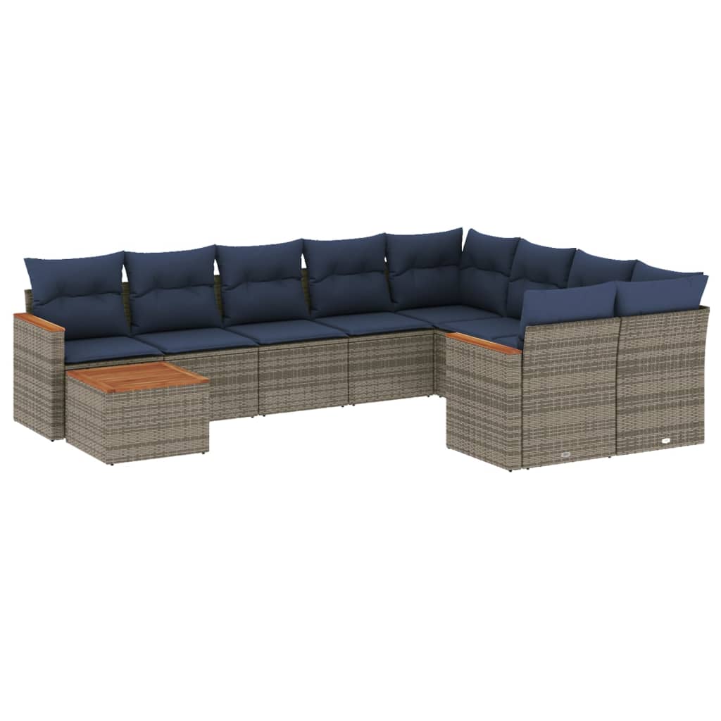 10-delige tuinbankset met kussens, grijs polyrotan is nu te koop bij PeponiXL, paradijselijk wonen!