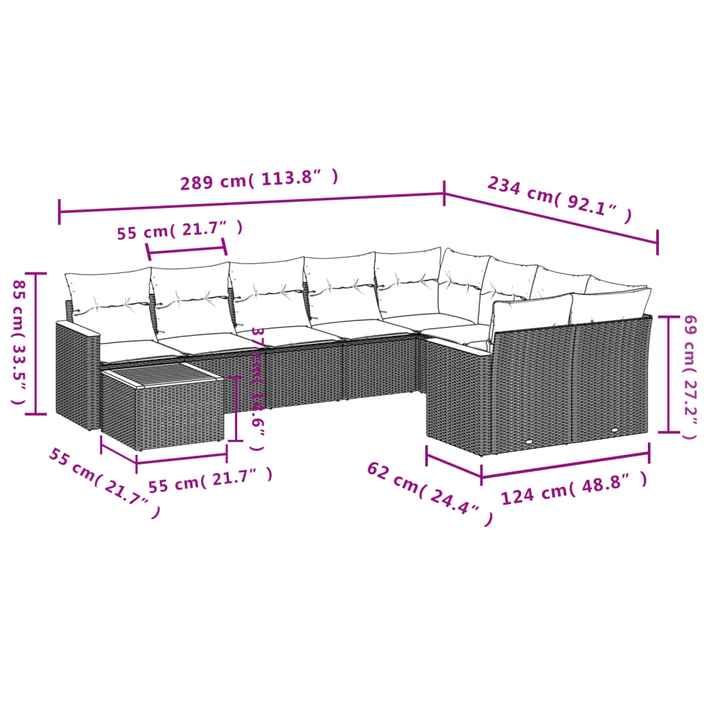 10-delige tuinbankset met kussens, grijs polyrotan is nu te koop bij PeponiXL, paradijselijk wonen!