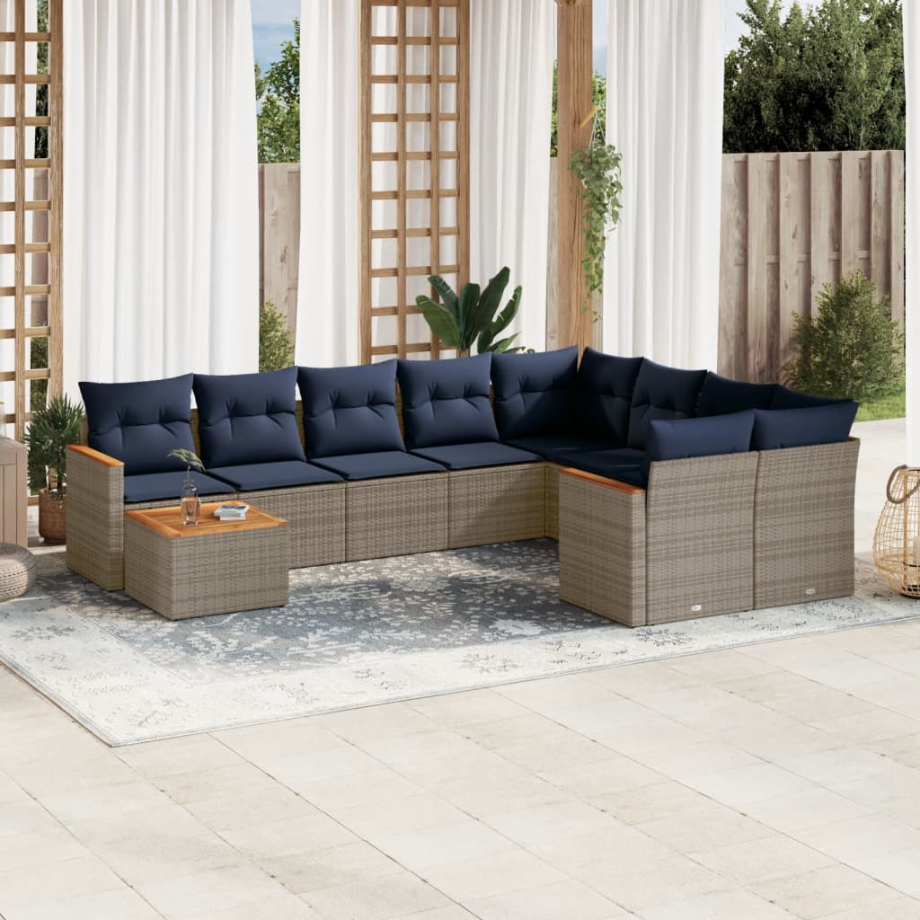 10-delige tuinbankset met kussens, grijs polyrotan is nu te koop bij PeponiXL, paradijselijk wonen!