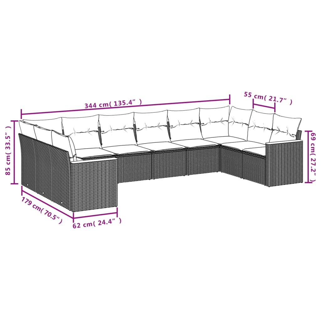 10-delige Loungeset met kussens poly rattan zwart is nu te koop bij PeponiXL, paradijselijk wonen!