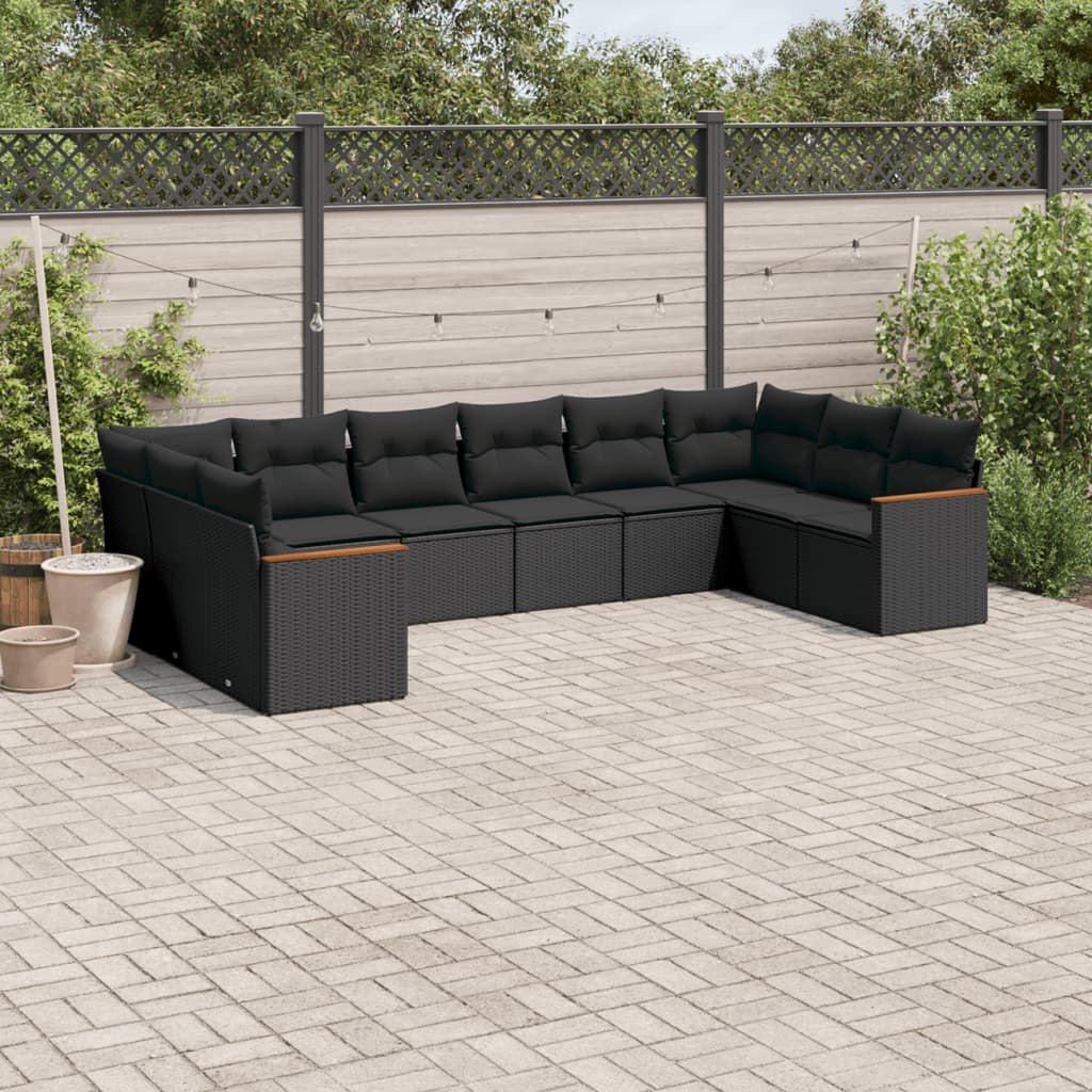 10-delige Loungeset met kussens poly rattan zwart is nu te koop bij PeponiXL, paradijselijk wonen!