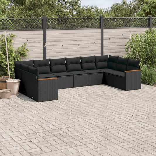 10-delige Loungeset met kussens poly rattan zwart is nu te koop bij PeponiXL, paradijselijk wonen!
