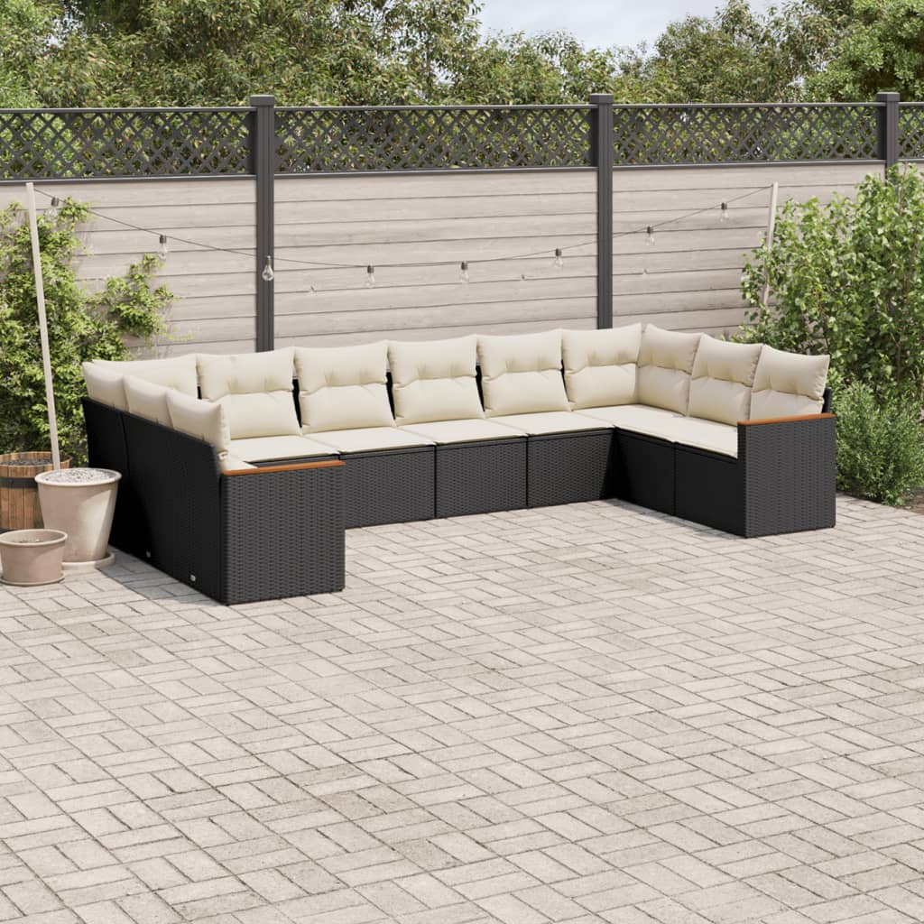 10-delige Loungeset met kussens poly rattan zwart is nu te koop bij PeponiXL, paradijselijk wonen!