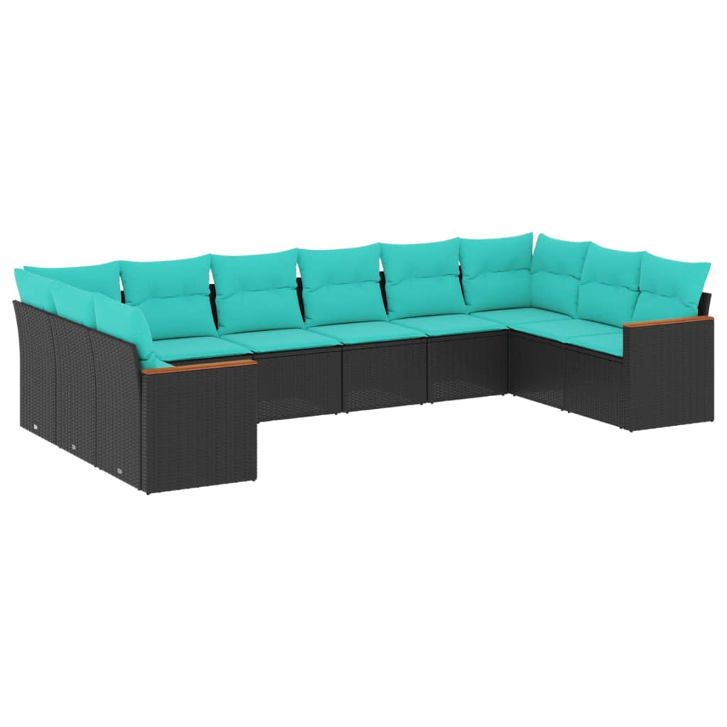 10-delige tuinbankset met kussens van zwart polyrotan is nu te koop bij PeponiXL, paradijselijk wonen!