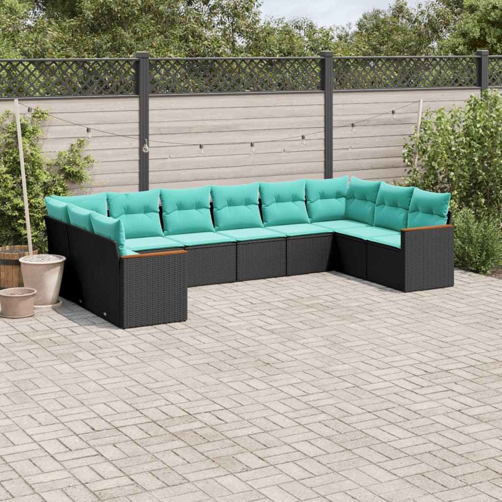10-delige tuinbankset met kussens van zwart polyrotan is nu te koop bij PeponiXL, paradijselijk wonen!