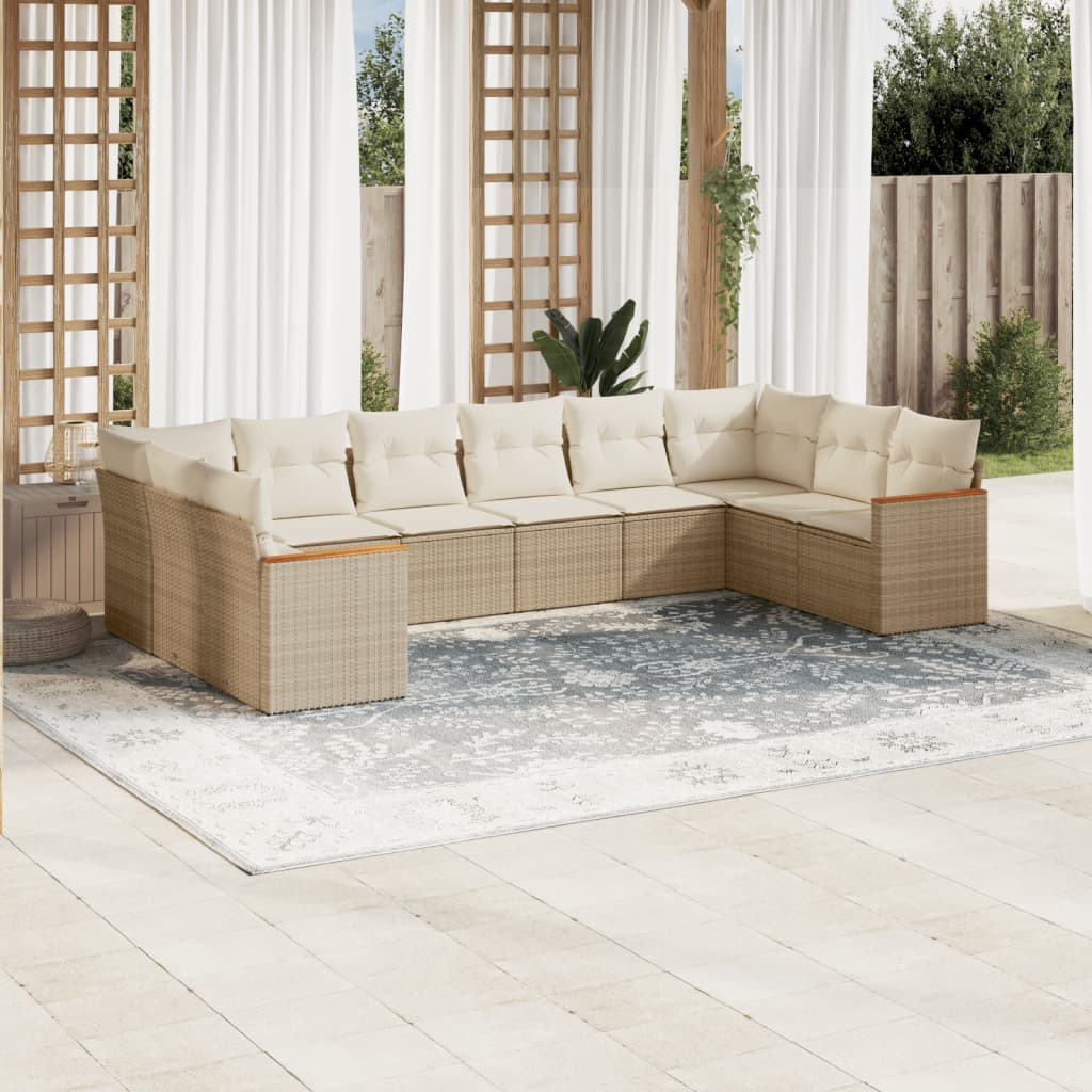 10-delige Loungeset met kussens poly rattan beige is nu te koop bij PeponiXL, paradijselijk wonen!