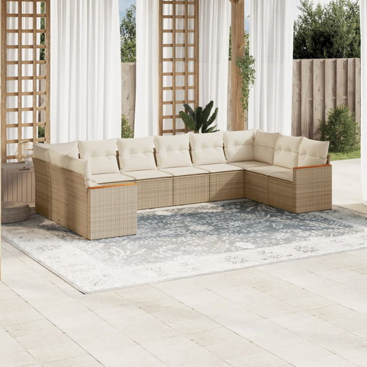 10-delige Loungeset met kussens poly rattan beige is nu te koop bij PeponiXL, paradijselijk wonen!