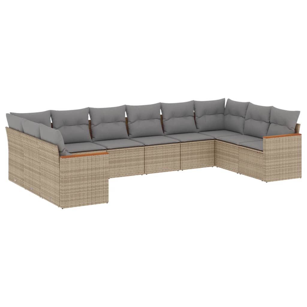 10-delige Loungeset met kussens poly rattan gemengd beige is nu te koop bij PeponiXL, paradijselijk wonen!