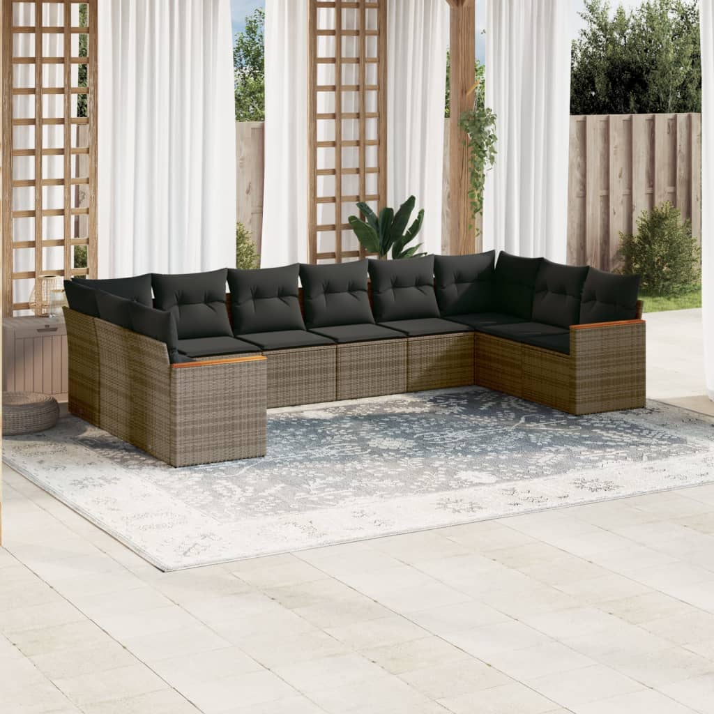 10-delige Loungeset met kussens poly rattan grijs is nu te koop bij PeponiXL, paradijselijk wonen!