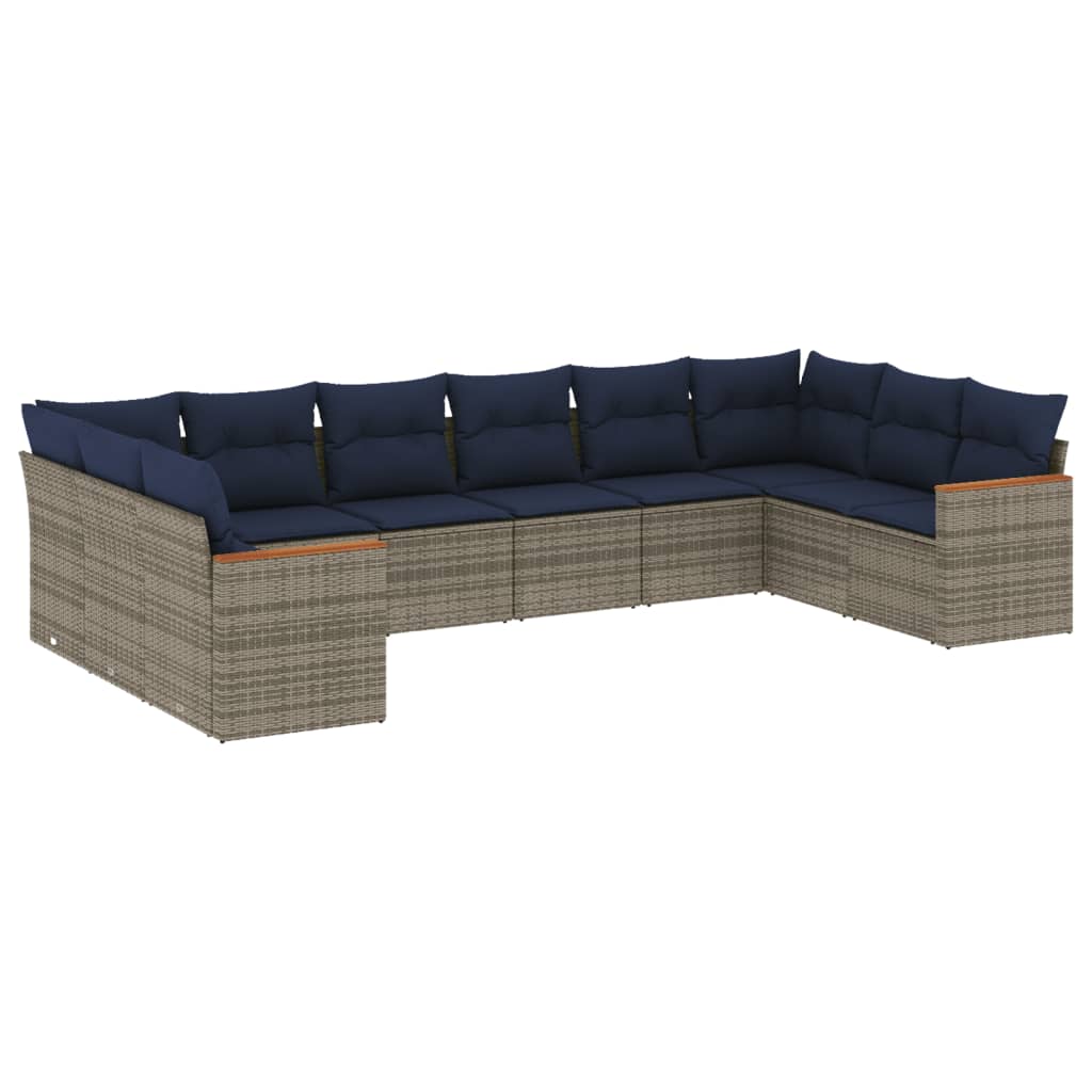 10-delige tuinbankset met kussens, grijs polyrotan is nu te koop bij PeponiXL, paradijselijk wonen!