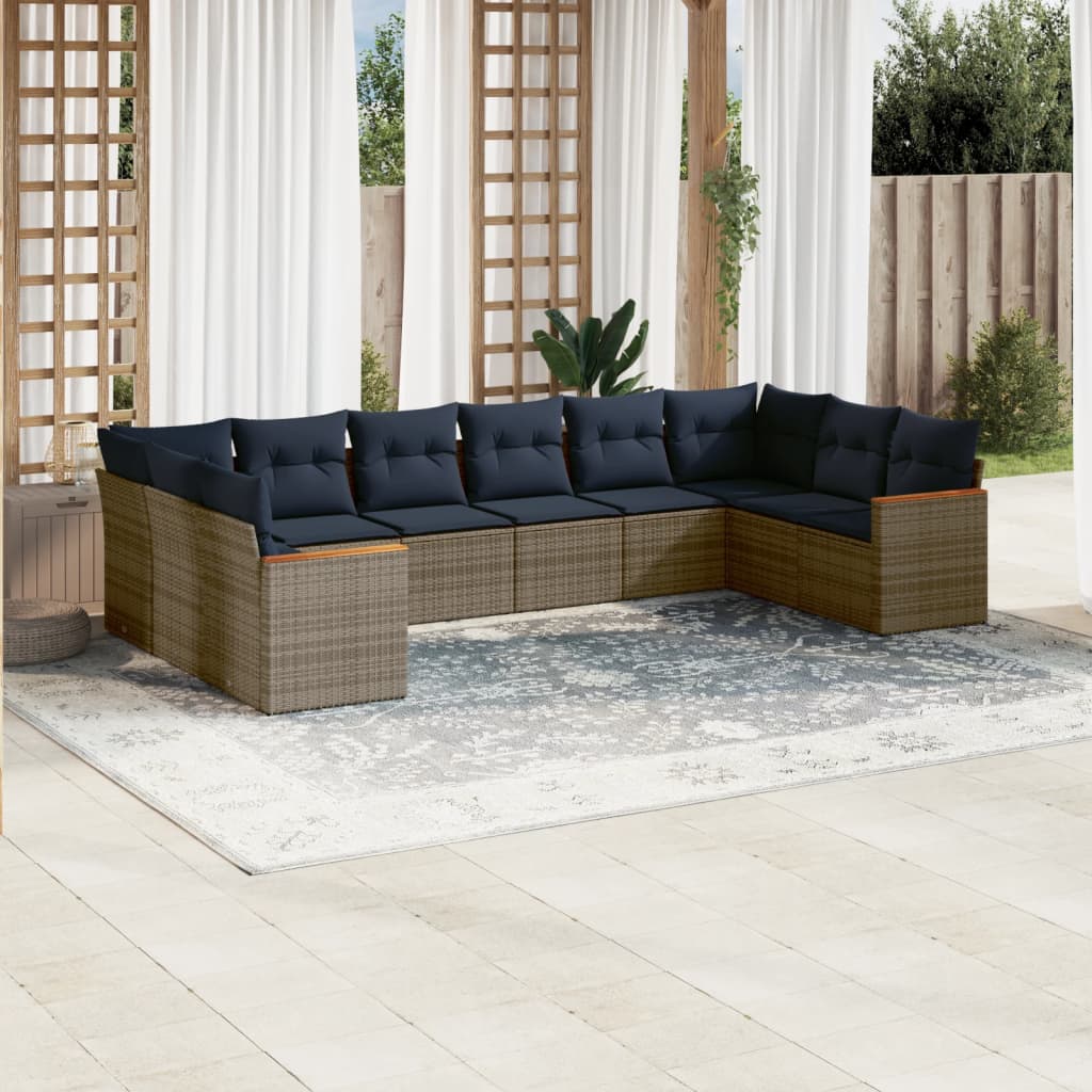 10-delige tuinbankset met kussens, grijs polyrotan is nu te koop bij PeponiXL, paradijselijk wonen!