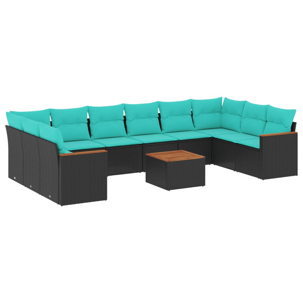 11-delige tuinbankset met kussens, zwart polyrotan is nu te koop bij PeponiXL, paradijselijk wonen!
