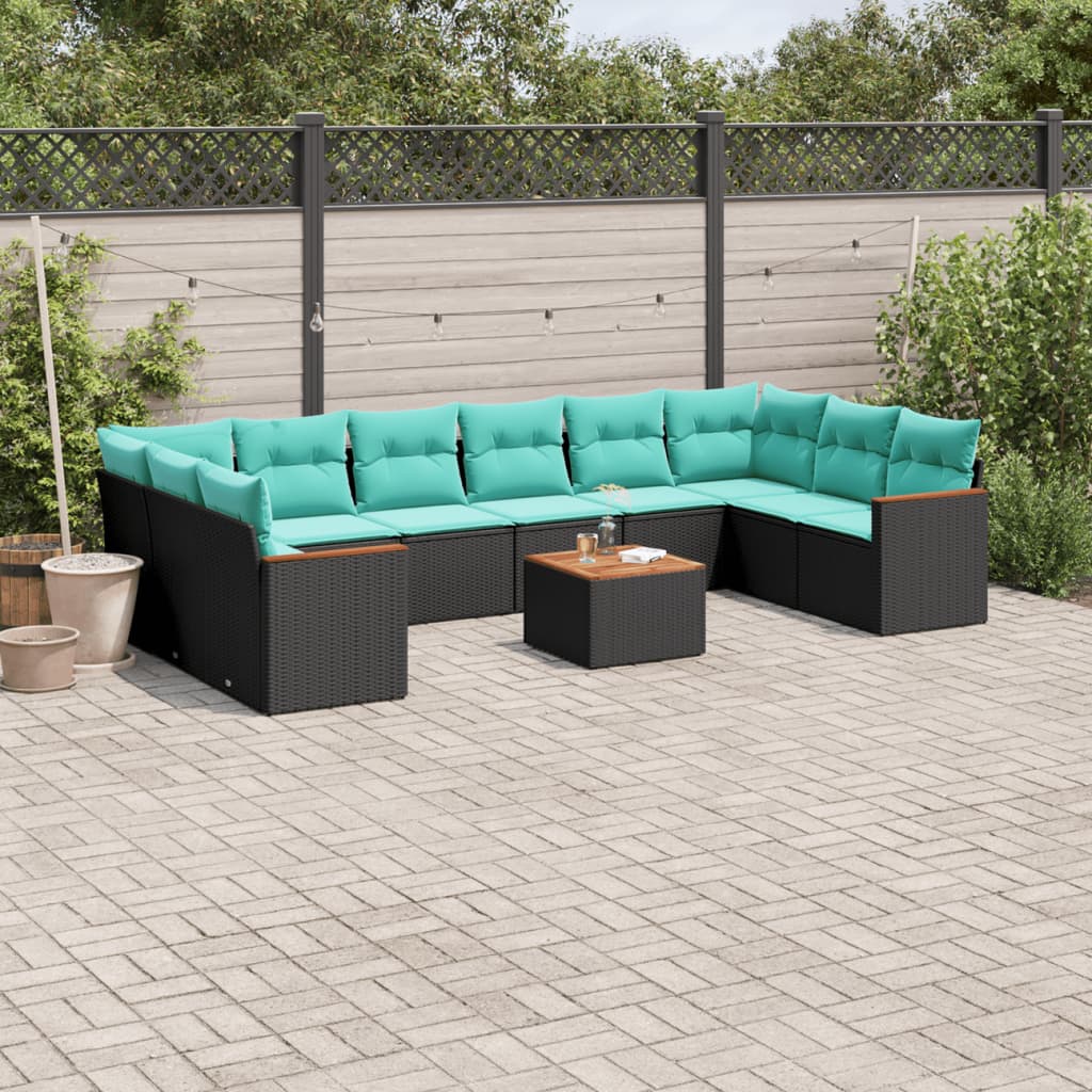 11-delige tuinbankset met kussens, zwart polyrotan is nu te koop bij PeponiXL, paradijselijk wonen!