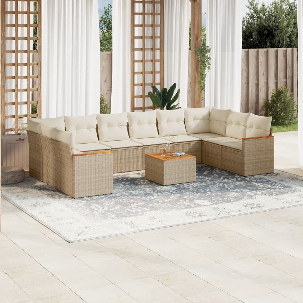 11-delige Tuinset met kussens poly rattan beige is nu te koop bij PeponiXL, paradijselijk wonen!