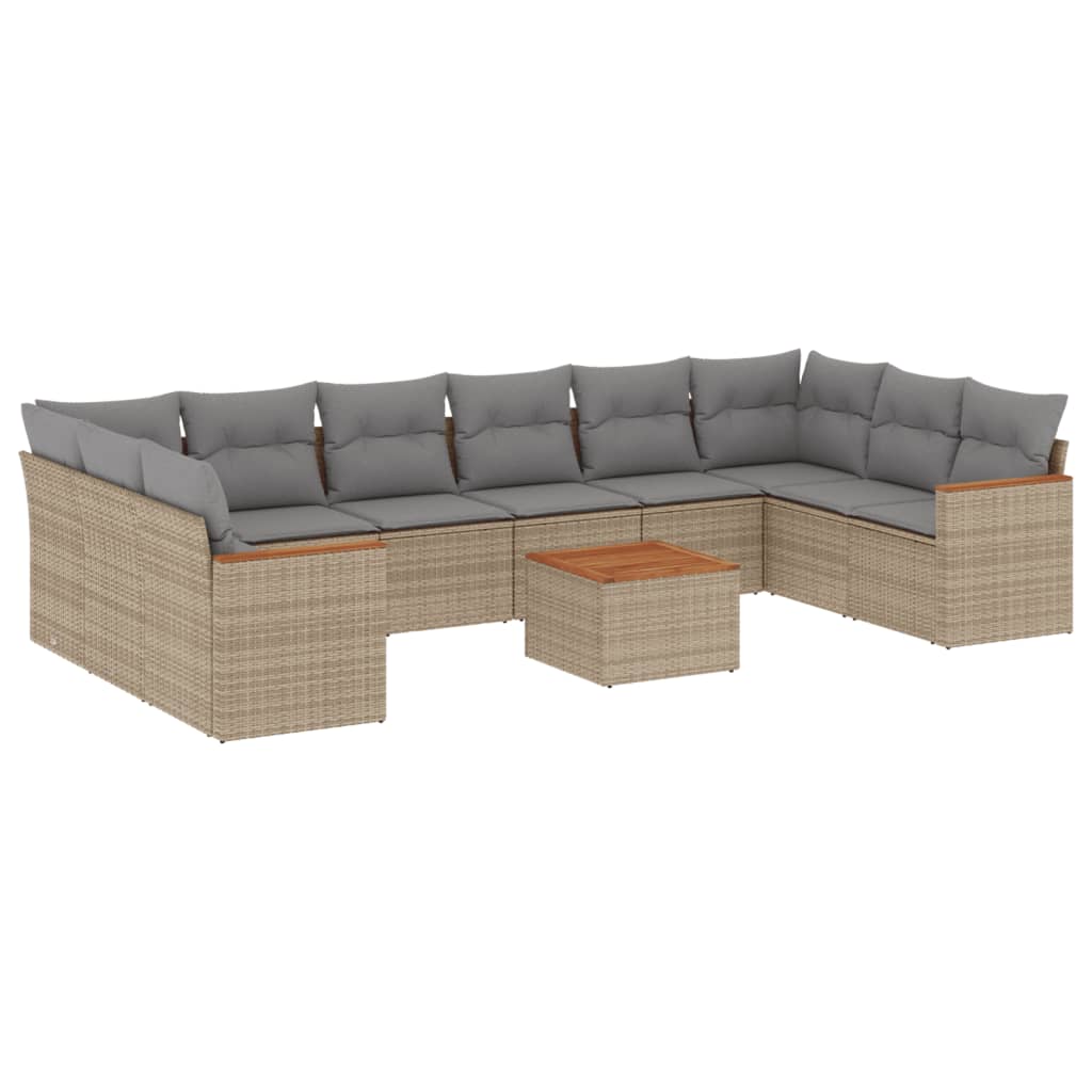 11-delige Loungeset met kussens poly rattan gemengd beige is nu te koop bij PeponiXL, paradijselijk wonen!