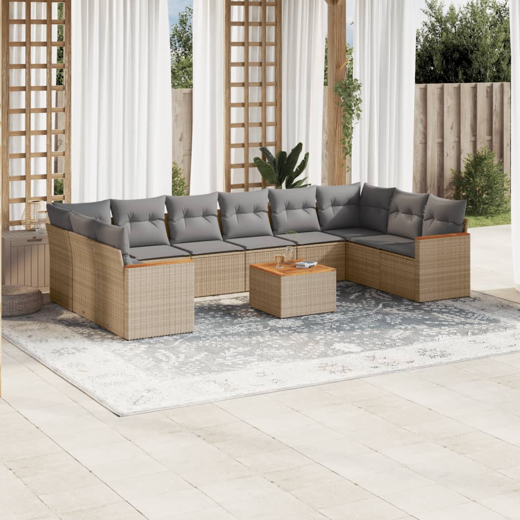 11-delige Loungeset met kussens poly rattan gemengd beige is nu te koop bij PeponiXL, paradijselijk wonen!