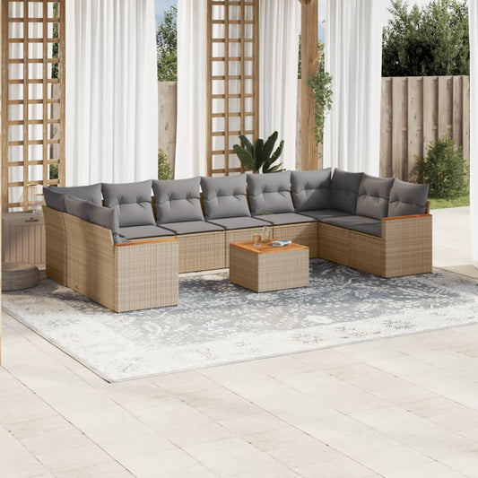11-delige Loungeset met kussens poly rattan gemengd beige is nu te koop bij PeponiXL, paradijselijk wonen!