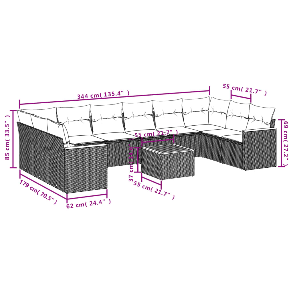 11-delige Loungeset met kussens poly rattan grijs is nu te koop bij PeponiXL, paradijselijk wonen!